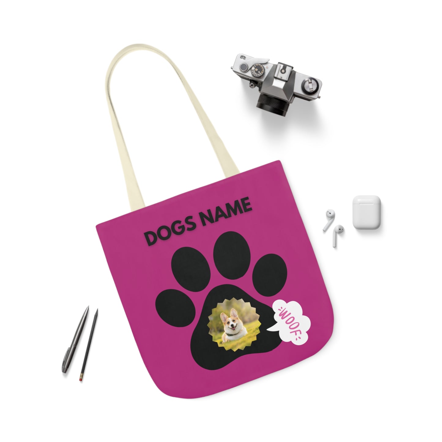 Pink Personalized Dog Canvas Tote Bag