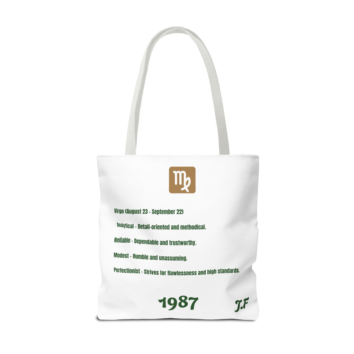 Personalized Initial & D.O.B Virgo Vibes Zodiac White Tote Bag