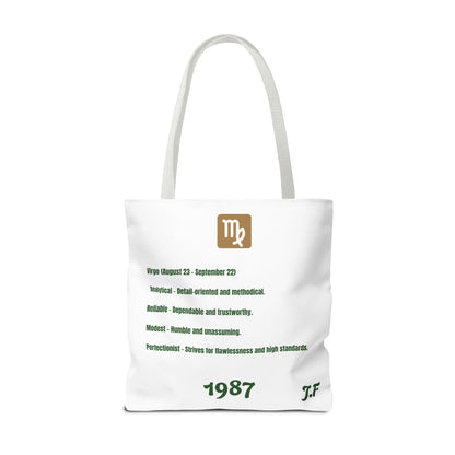 Personalized Initial & D.O.B Virgo Vibes Zodiac White Tote Bag