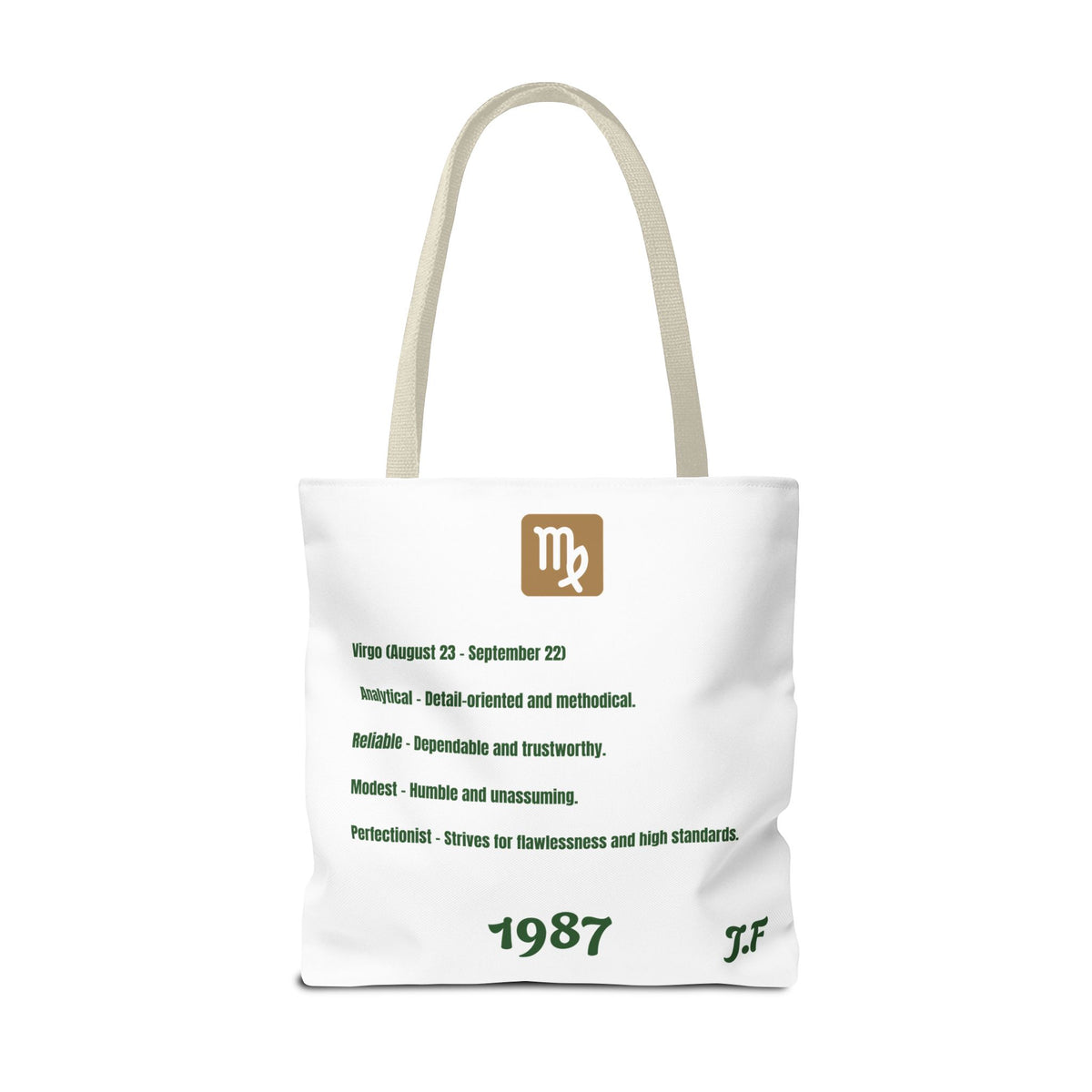 Personalized Initial & D.O.B Virgo Vibes Zodiac White Tote Bag