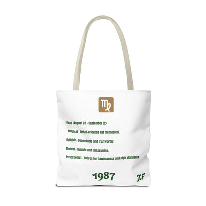 Personalized Initial & D.O.B Virgo Vibes Zodiac White Tote Bag
