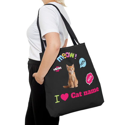 Personalized Cat Lover Canvas Tote Bag — "I  Cat name" Customizable Cat Photo Tote
