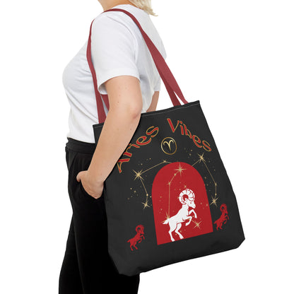 Personalized Initial & Birthdate Aries Vibes Black  Tote Bag — Zodiac Aries Horoscope Astrological Design (Born 1987)