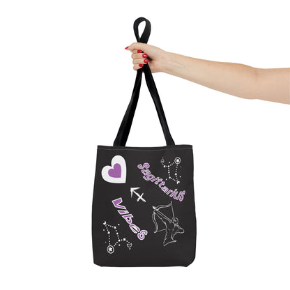 Personalized Initial & D.O.B Sagittarius Zodiac BlackCanvas Tote Bag