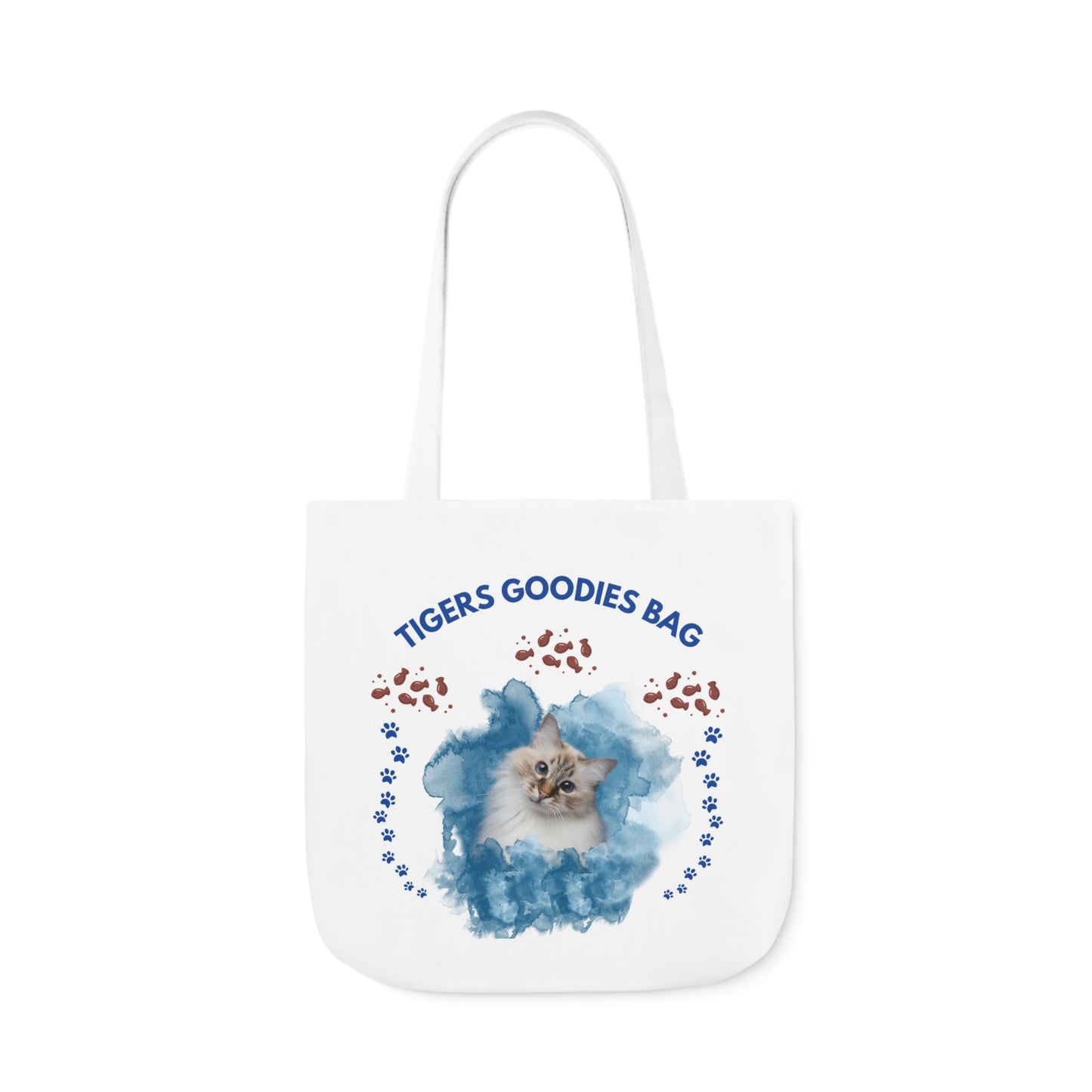 White and Blue Personalized Cat Canvas Tote Bag