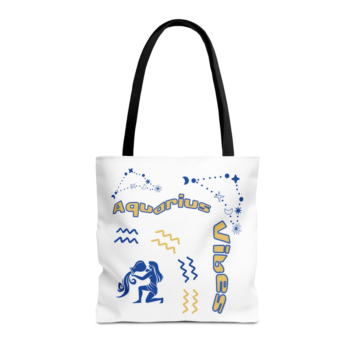 Aquarius Zodiac White Canvas Tote Bag — Personalized Birth Year & Initials
