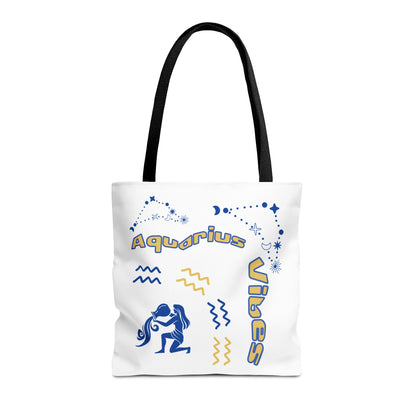 Aquarius Zodiac White Canvas Tote Bag — Personalized Birth Year & Initials