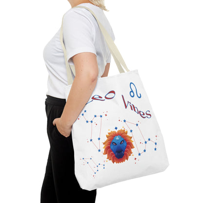 Personalized Year & Initial, Leo Vibes Zodiac White Tote Bag