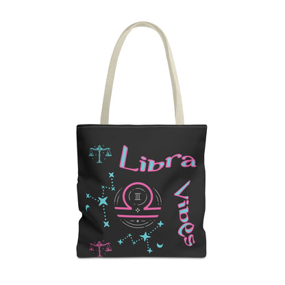 Personalized Initial & D.O.B Libra Zodiac Black Tote Bag with Traits & Birth Year (1997)