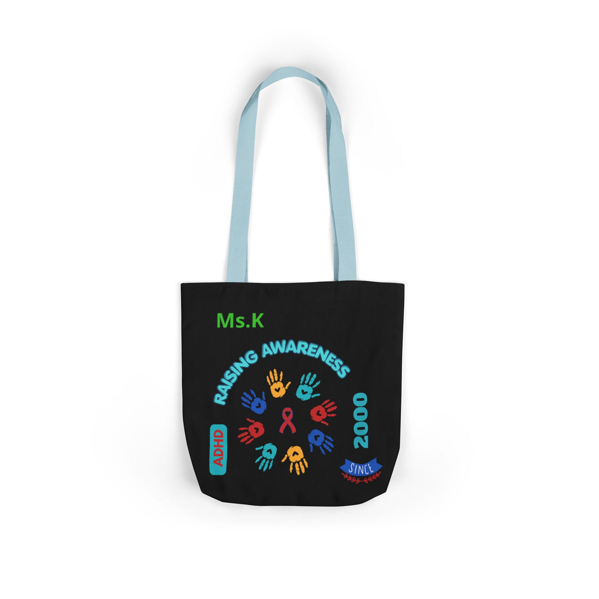 Autism Awareness Canvas Tote — Rainbow Handprints & Ribbon Design