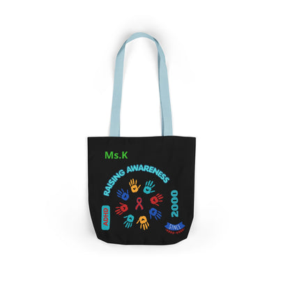Autism Awareness Canvas Tote — Rainbow Handprints & Ribbon Design