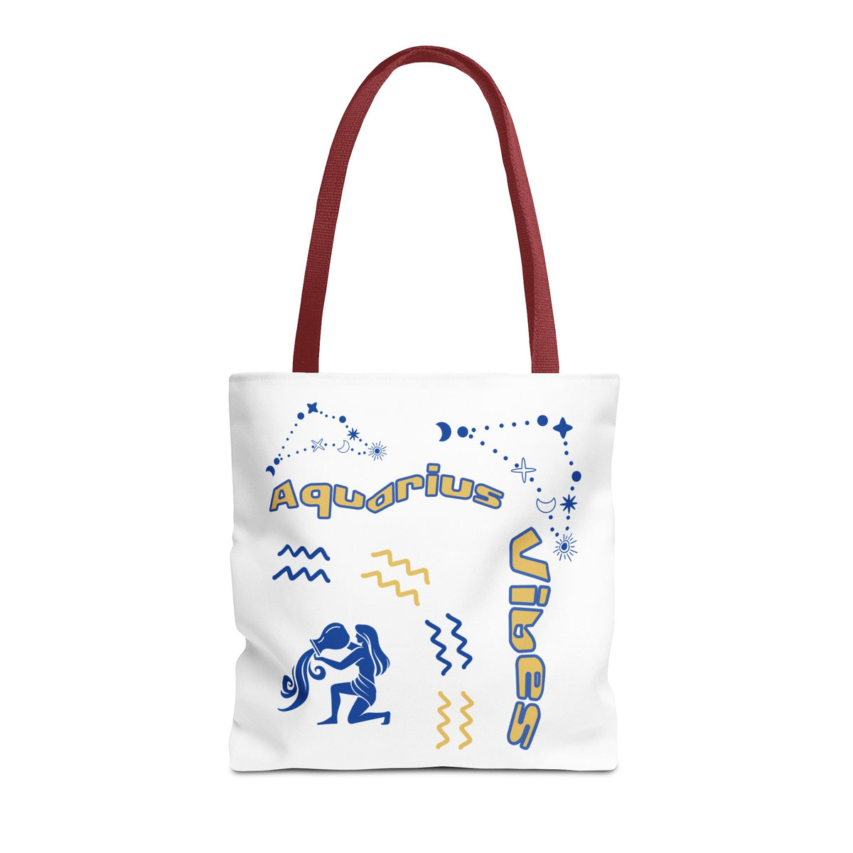 Aquarius Zodiac White Canvas Tote Bag — Personalized Birth Year & Initials