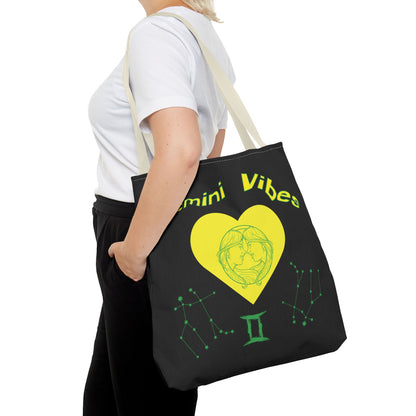 Personalized Initial & D.O.B Gemini Vibes black Zodiac Tote Bag