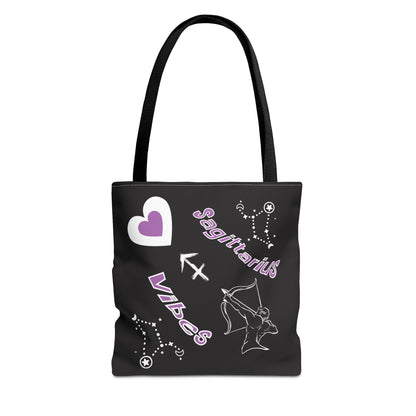 Personalized Initial & D.O.B Sagittarius Zodiac BlackCanvas Tote Bag