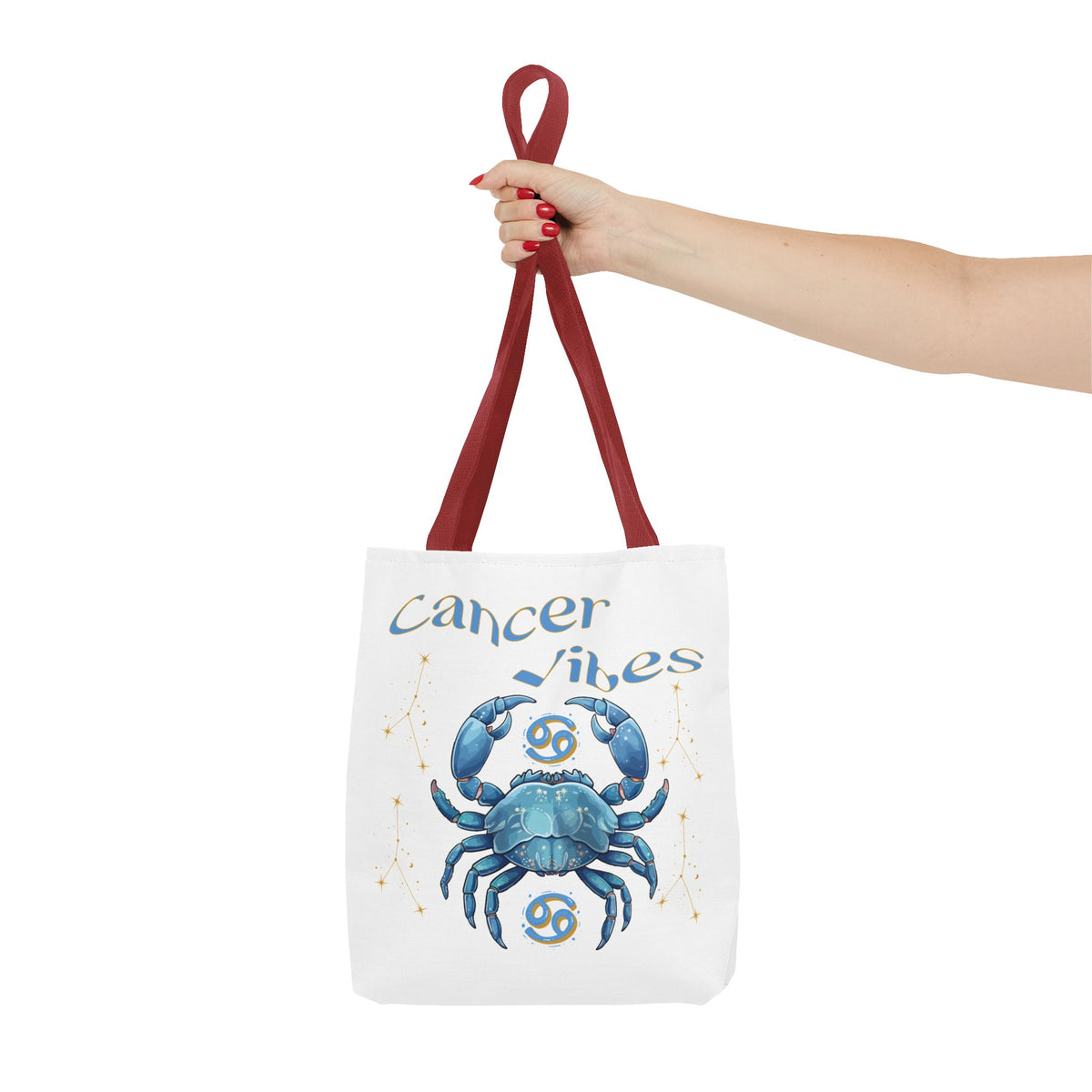 Personalized Initials & D.O.B Cancer Zodiac White Canvas Tote Bag – June 21–July 22 Astrology Gift