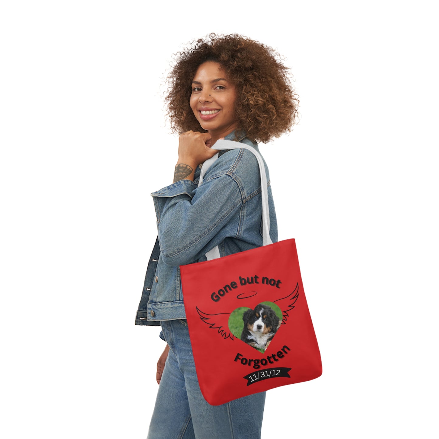 Red and Black Personalized Dog Memorial Tote Bag