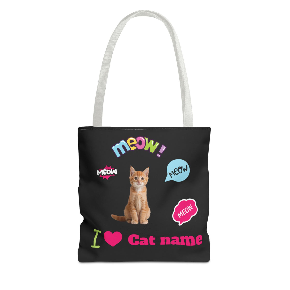 Personalized Cat Lover Canvas Tote Bag — "I  Cat name" Customizable Cat Photo Tote