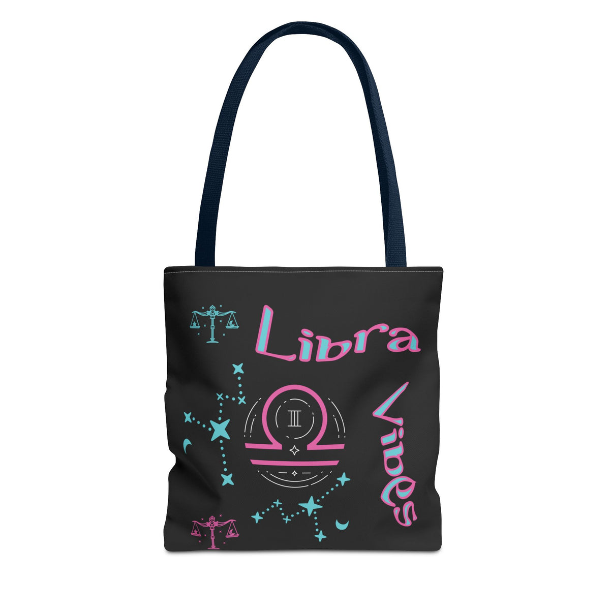 Personalized Initial & D.O.B Libra Zodiac Black Tote Bag with Traits & Birth Year (1997)