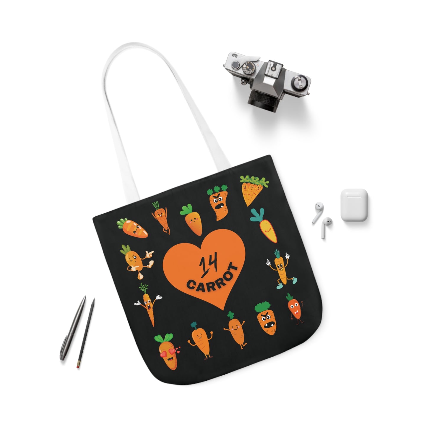 Carrot theme Canvas Tote Bag, 5-Color Straps