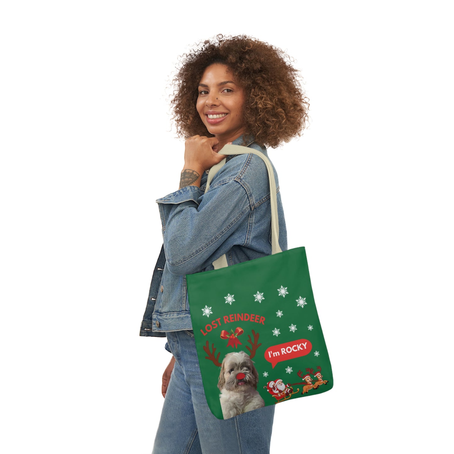 Green Christmas Personalized Dog Canvas Tote Bag