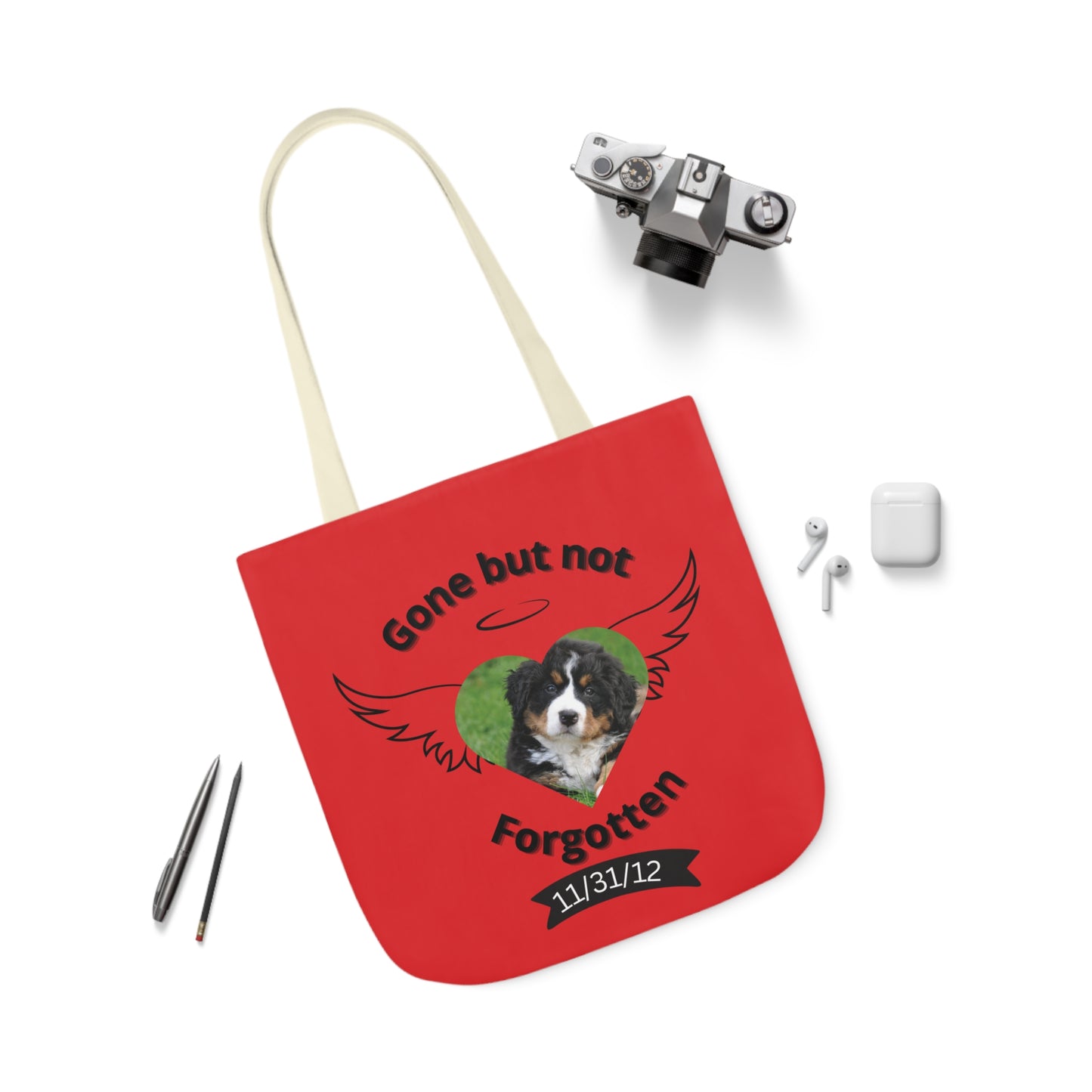 Red and Black Personalized Dog Memorial Tote Bag