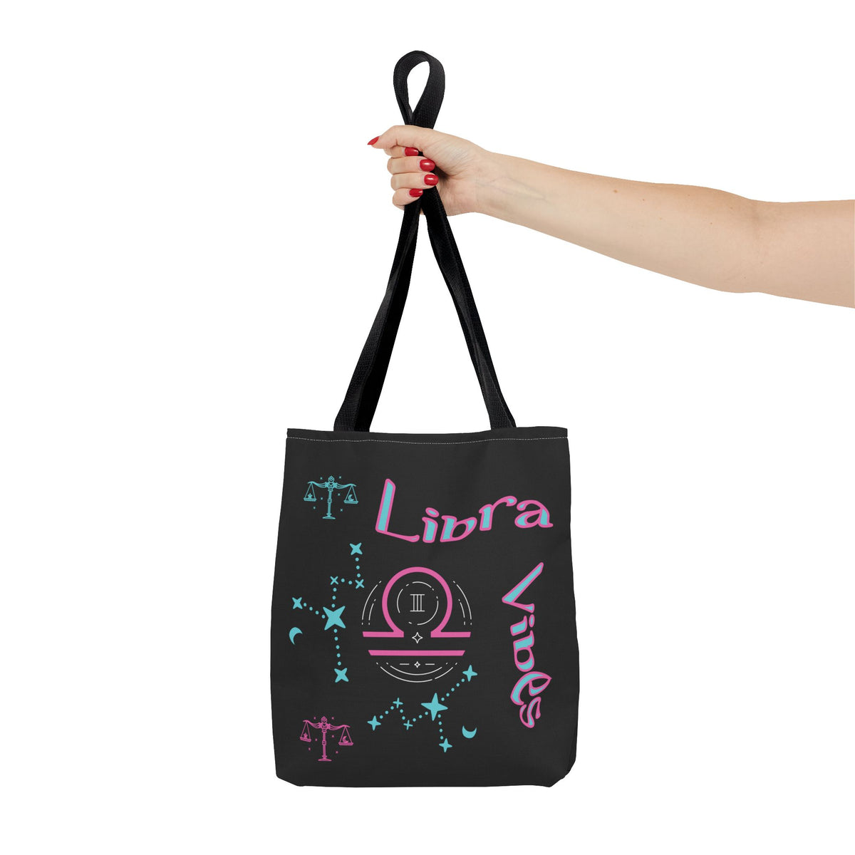 Personalized Initial & D.O.B Libra Zodiac Black Tote Bag with Traits & Birth Year (1997)