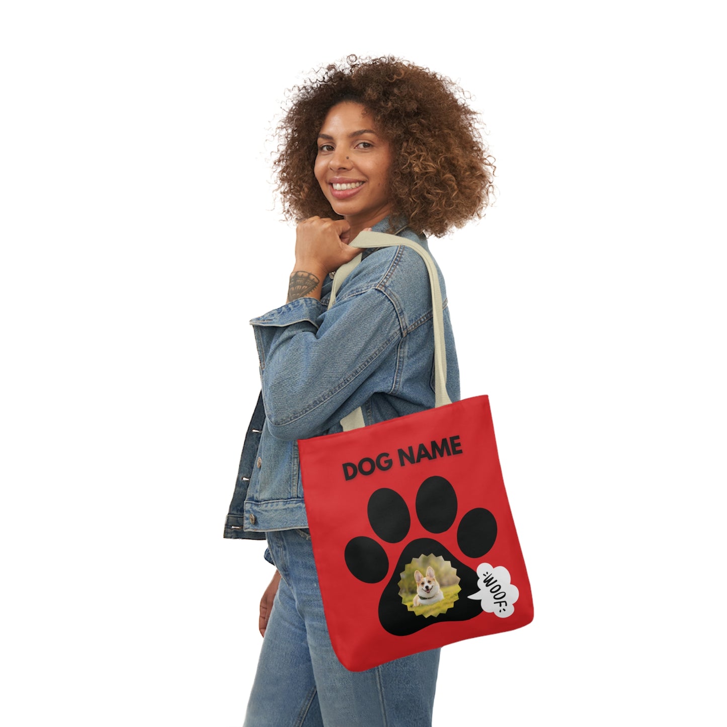 Red and Black Personalized Dog Canvas Tote Bag