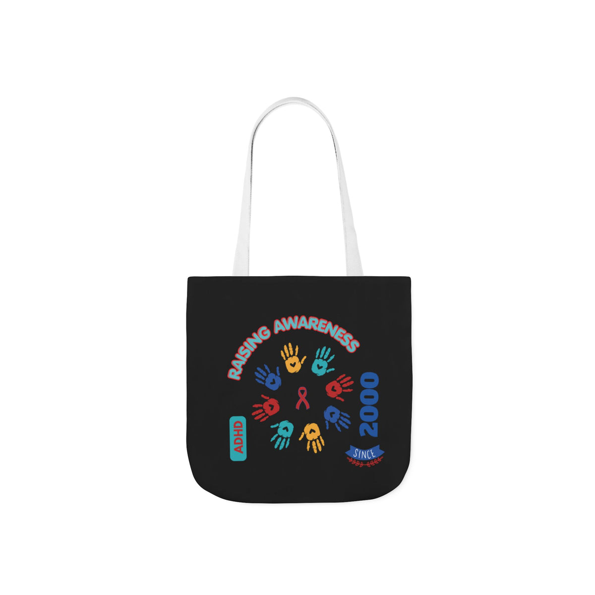 ADHD Awareness Rainbow Ribbon Canvas Tote with Personalized awareness year.
