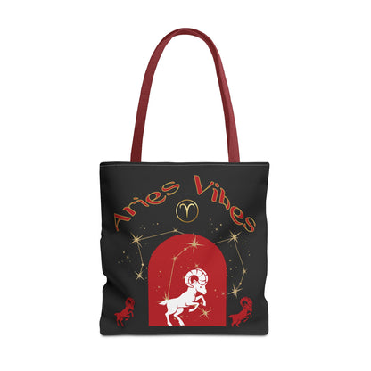Personalized Initial & Birthdate Aries Vibes Black  Tote Bag — Zodiac Aries Horoscope Astrological Design (Born 1987)