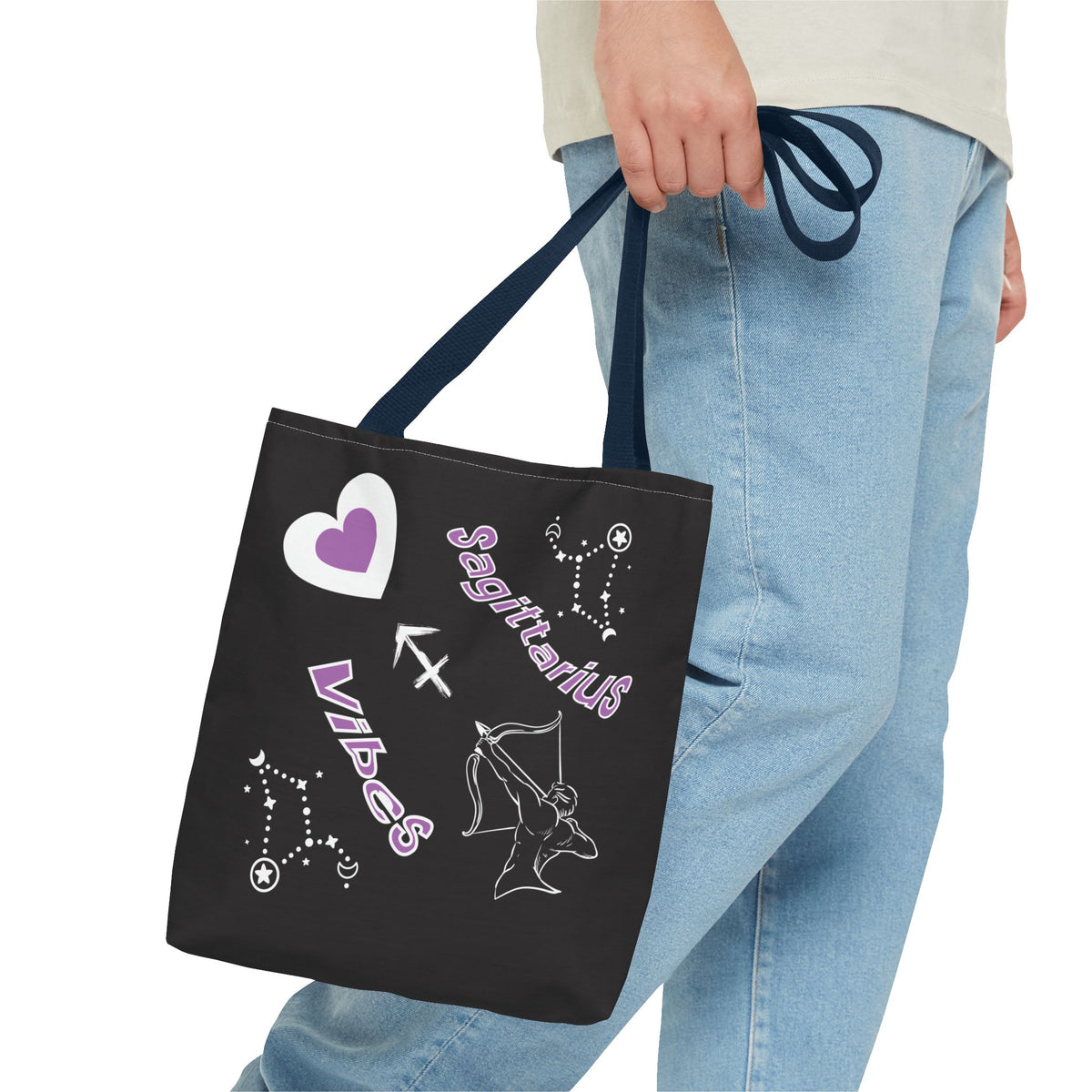 Personalized Initial & D.O.B Sagittarius Zodiac BlackCanvas Tote Bag