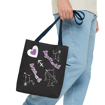 Personalized Initial & D.O.B Sagittarius Zodiac BlackCanvas Tote Bag