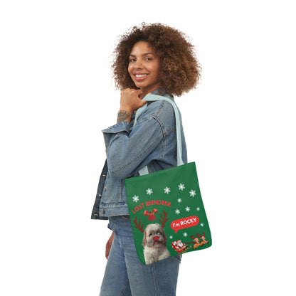 Green Christmas Personalized Dog Canvas Tote Bag