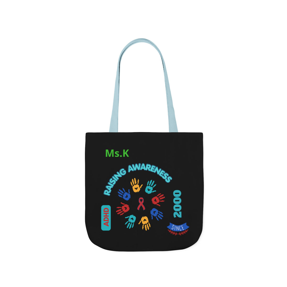 Autism Awareness Canvas Tote — Rainbow Handprints & Ribbon Design
