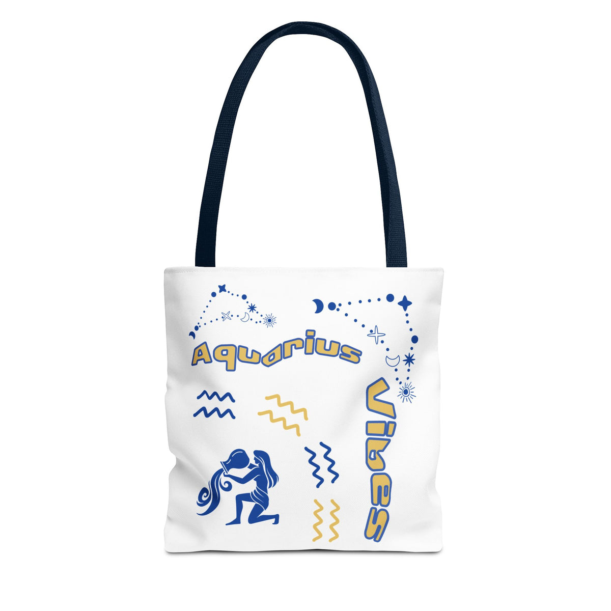 Aquarius Zodiac White Canvas Tote Bag — Personalized Birth Year & Initials