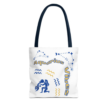 Aquarius Zodiac White Canvas Tote Bag — Personalized Birth Year & Initials