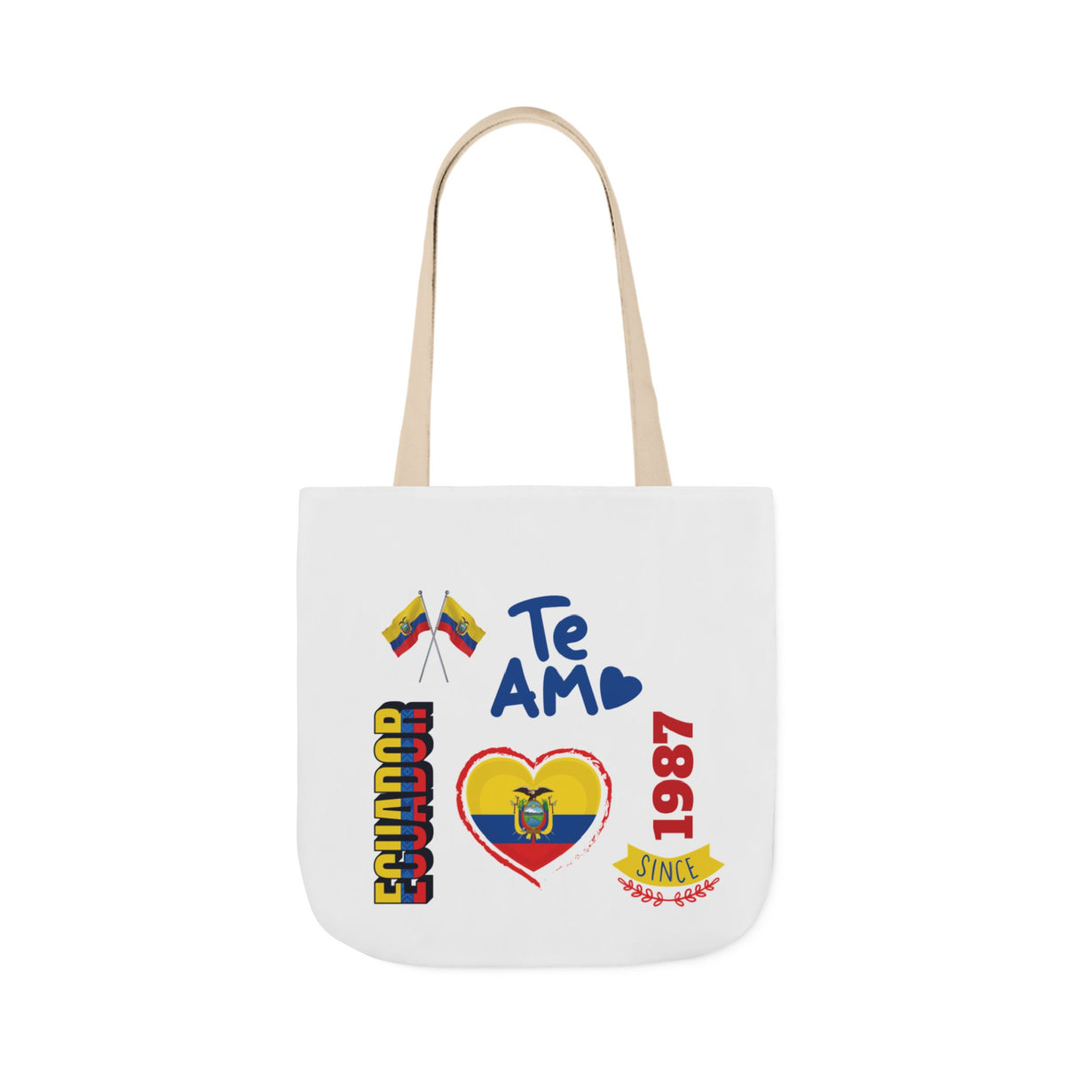 Ecuador Canvas Tote — "Te Amo" Heart Flag Design Personalized initial and D.O.B