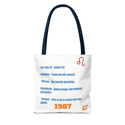Personalized Year & Initial, Leo Vibes Zodiac White Tote Bag