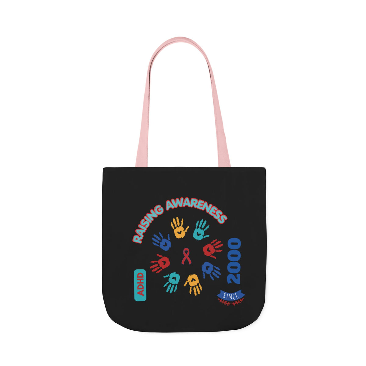 ADHD Awareness Rainbow Ribbon Canvas Tote with Personalized awareness year.