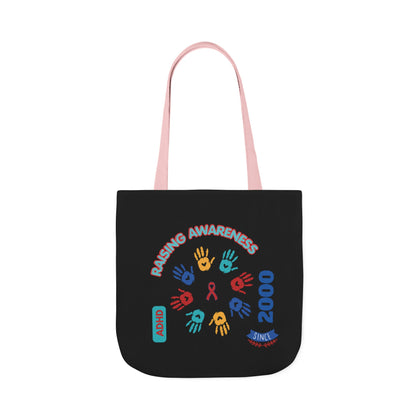 ADHD Awareness Rainbow Ribbon Canvas Tote with Personalized awareness year.