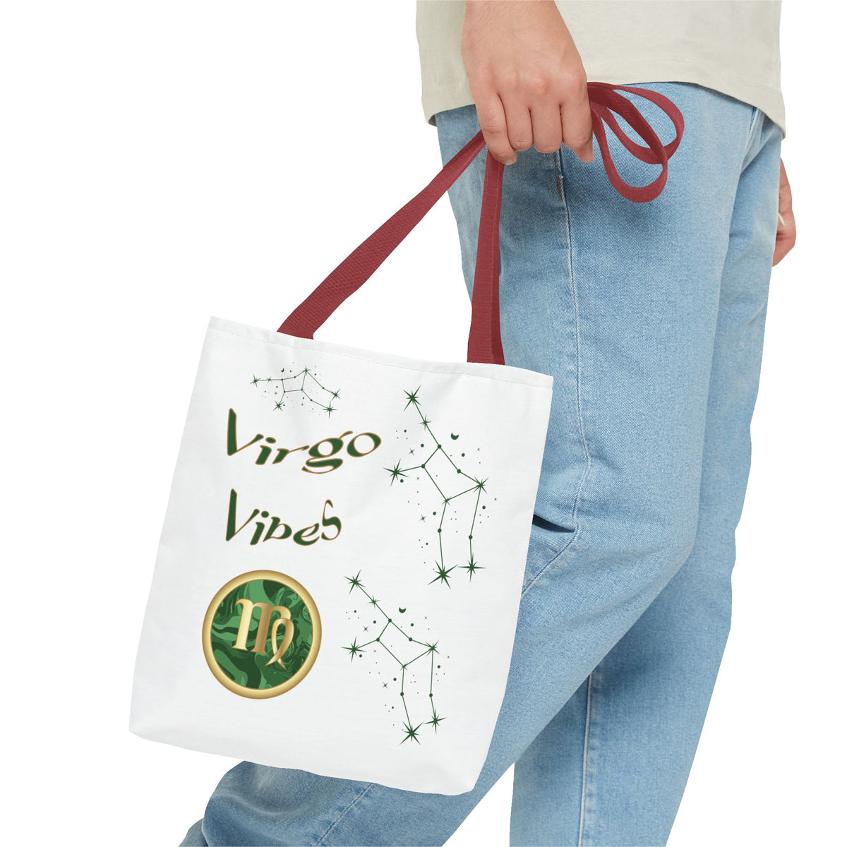 Personalized Initial & D.O.B Virgo Vibes Zodiac White Tote Bag