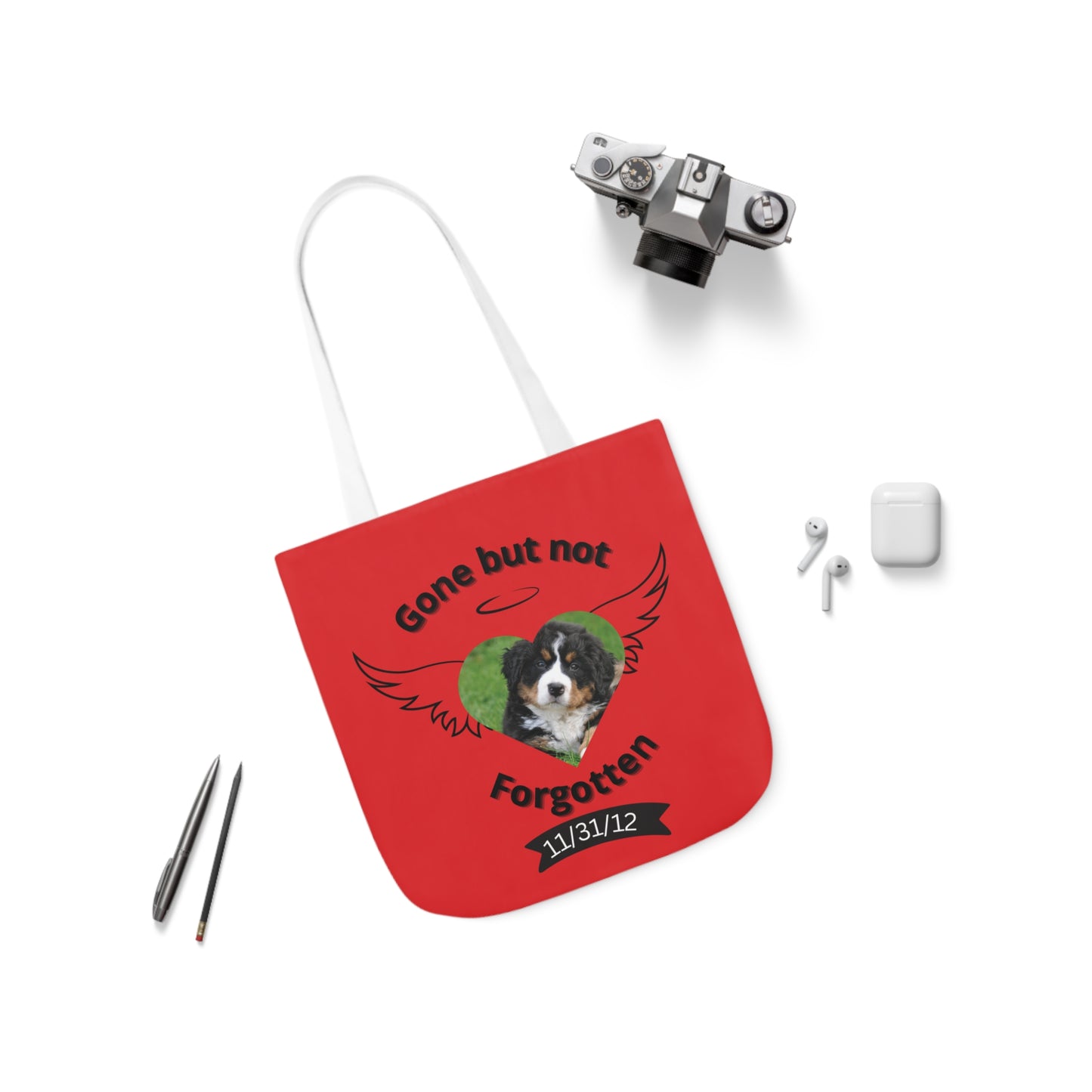 Red and Black Personalized Dog Memorial Tote Bag