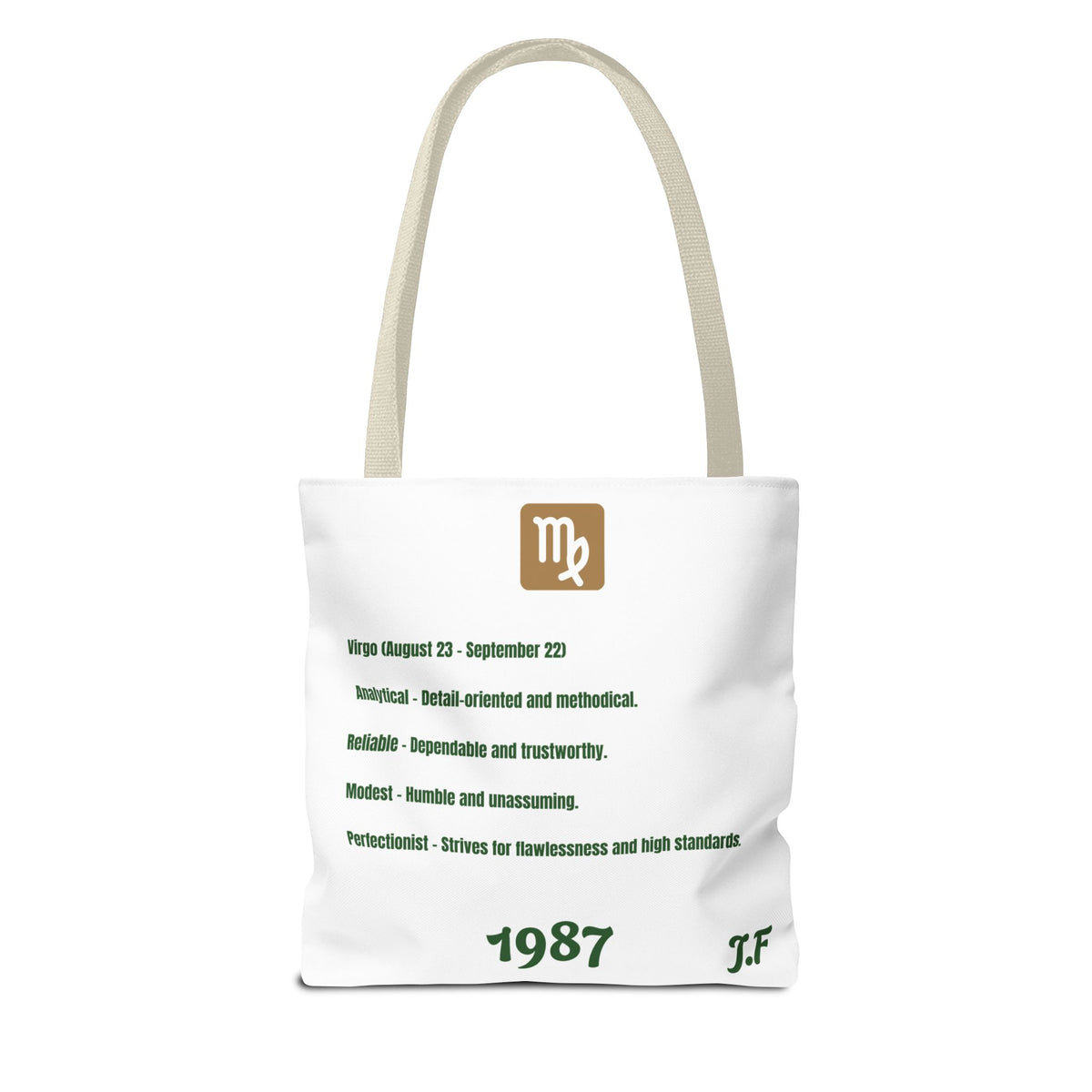 Personalized Initial & D.O.B Virgo Vibes Zodiac White Tote Bag