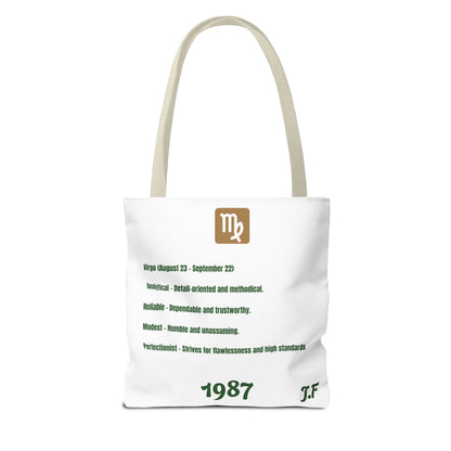 Personalized Initial & D.O.B Virgo Vibes Zodiac White Tote Bag