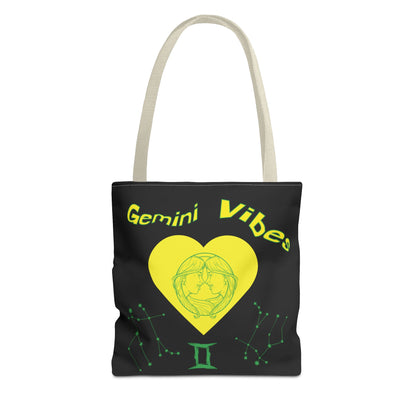 Personalized Initial & D.O.B Gemini Vibes black Zodiac Tote Bag