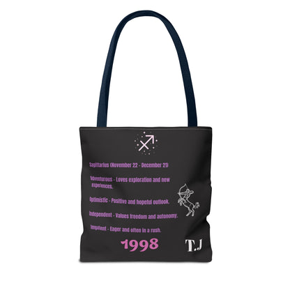 Personalized Initial & D.O.B Sagittarius Zodiac BlackCanvas Tote Bag