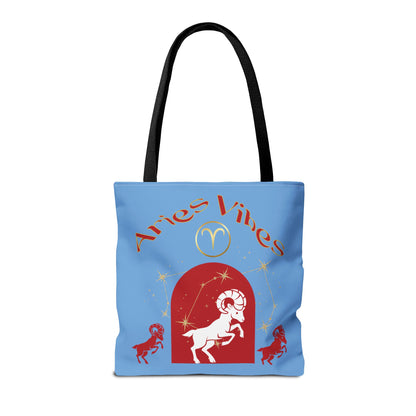 Blue and Red AOP Aries tote bag.