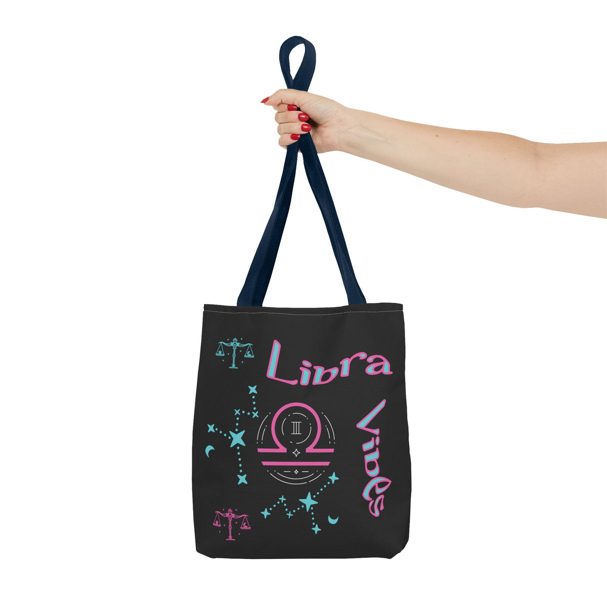 Personalized Initial & D.O.B Libra Zodiac Black Tote Bag with Traits & Birth Year (1997)