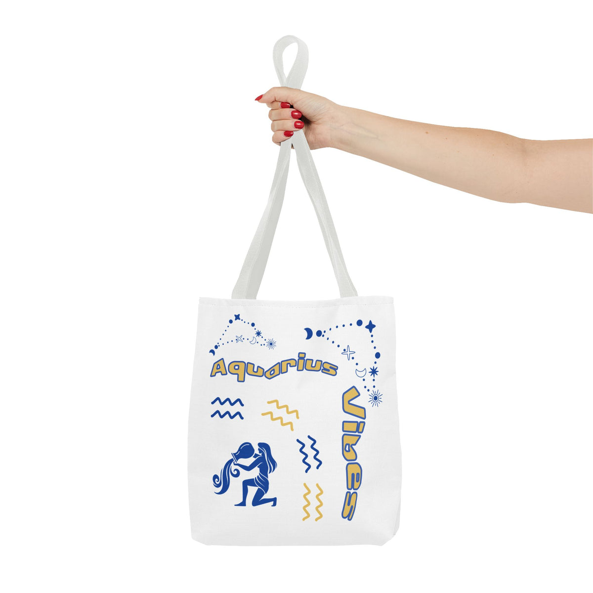 Aquarius Zodiac White Canvas Tote Bag — Personalized Birth Year & Initials