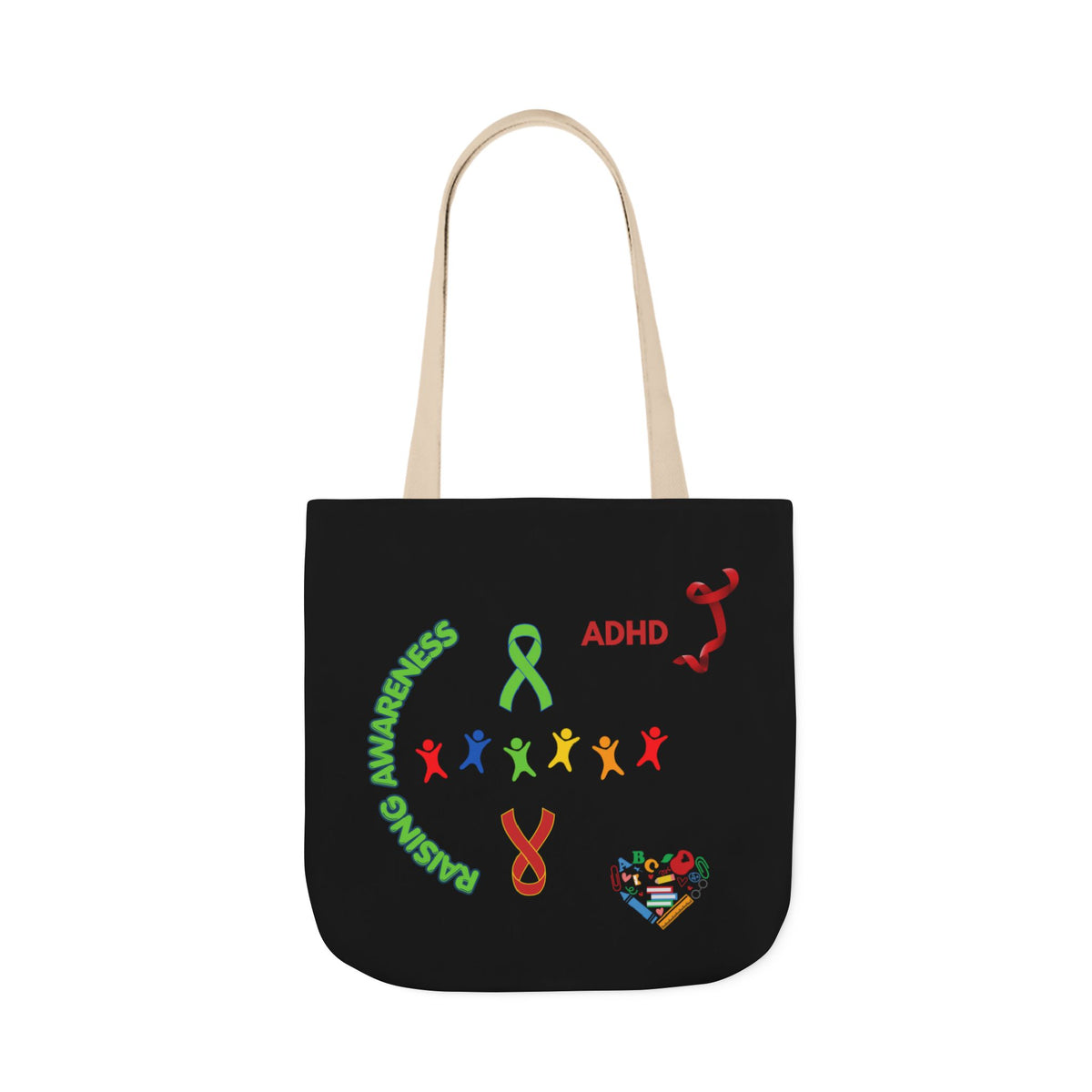 Autism Awareness Canvas Tote — Rainbow Handprints & Ribbon Design
