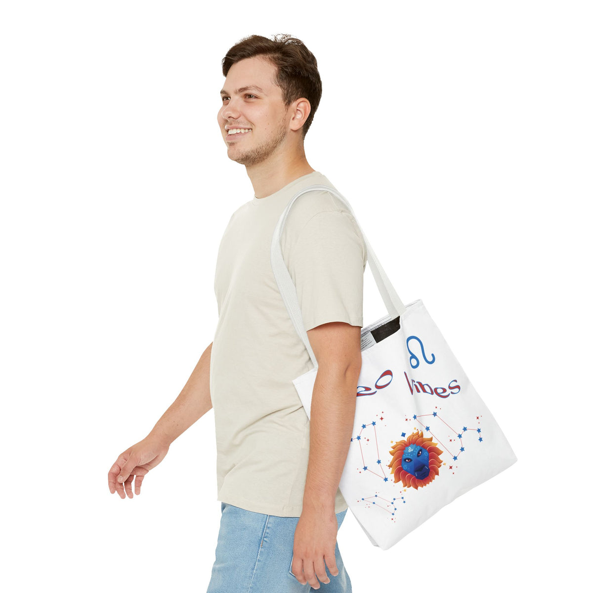Personalized Year & Initial, Leo Vibes Zodiac White Tote Bag